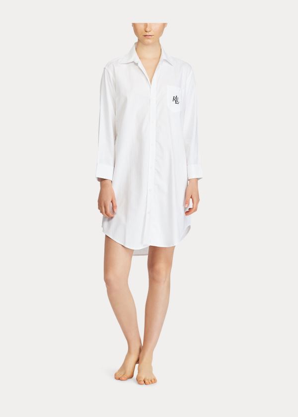 Ralph Lauren Bavlněné Dobby Pajama Shirt Bílé | 3XrQPgGh