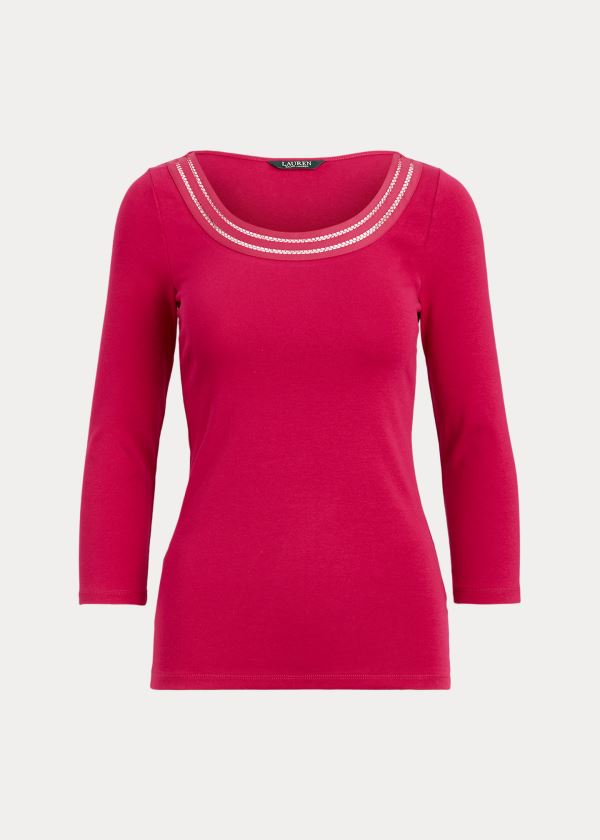 Ralph Lauren Bavlněné Elbow-Sleeve Top Světle Fuchsie | JWPJ5wF4