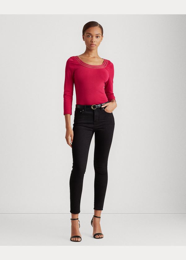 Ralph Lauren Bavlněné Elbow-Sleeve Top Světle Fuchsie | JWPJ5wF4