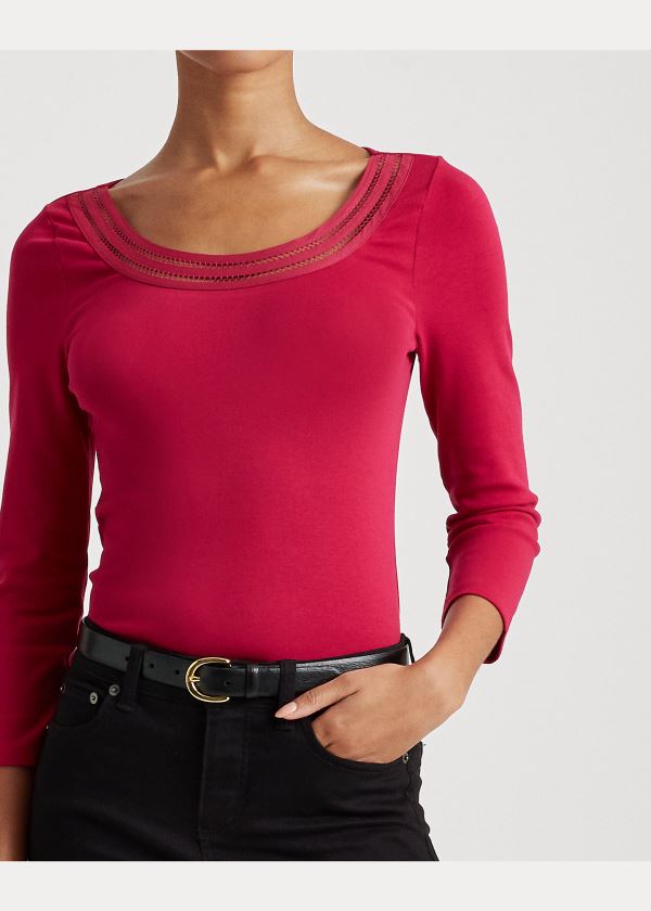 Ralph Lauren Bavlněné Elbow-Sleeve Top Světle Fuchsie | JWPJ5wF4