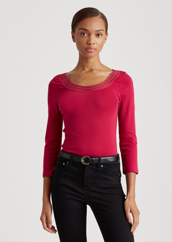 Ralph Lauren Bavlněné Elbow-Sleeve Top Světle Fuchsie | JWPJ5wF4