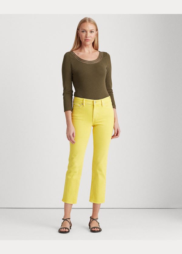 Ralph Lauren Bavlněné Elbow-Sleeve Top Tmavě Olivy Zelené | nzYDNHNa