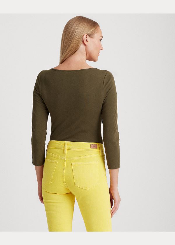 Ralph Lauren Bavlněné Elbow-Sleeve Top Tmavě Olivy Zelené | nzYDNHNa