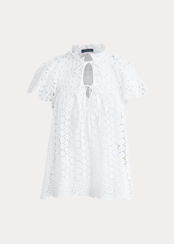 Ralph Lauren Bavlněné Eyelet Blouse Bílé | A4jkSXmt