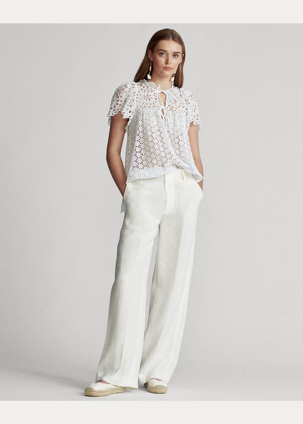 Ralph Lauren Bavlněné Eyelet Blouse Bílé | A4jkSXmt