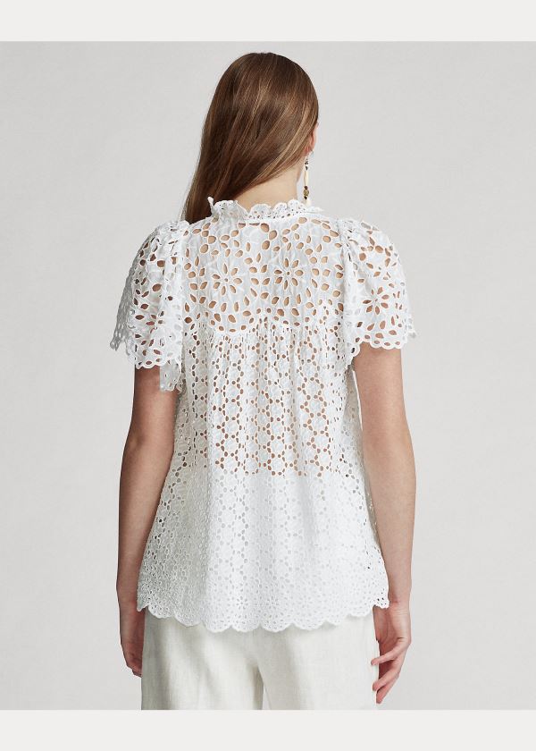 Ralph Lauren Bavlněné Eyelet Blouse Bílé | A4jkSXmt