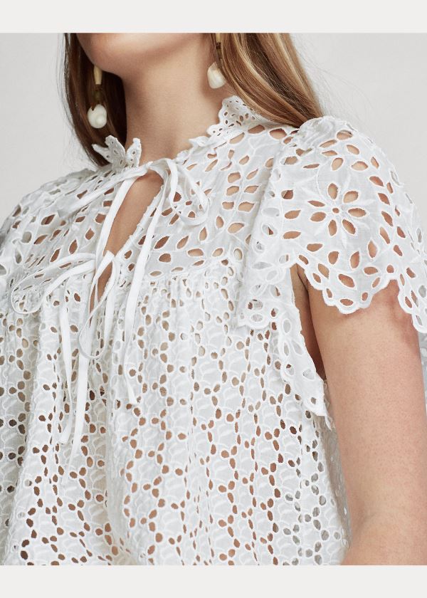 Ralph Lauren Bavlněné Eyelet Blouse Bílé | A4jkSXmt
