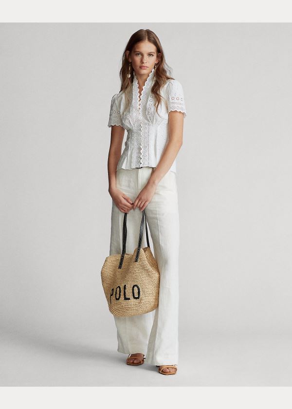 Ralph Lauren Bavlněné Eyelet Peplum Blouse Bílé | UqlXNIf1