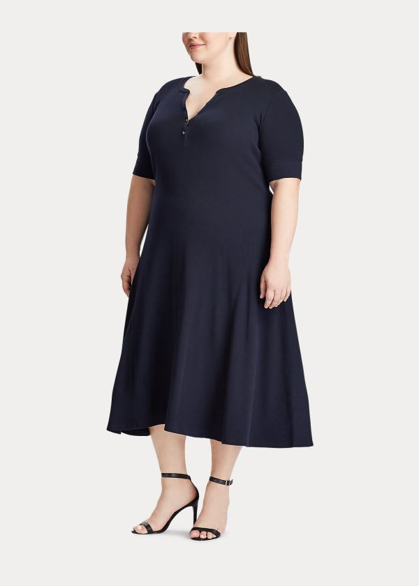 Ralph Lauren Bavlněné Fit-and-Flare Šaty Tmavě Blankyt | D3EXu0AZ