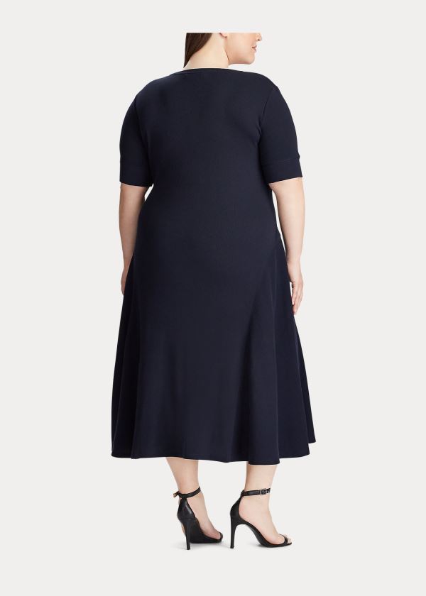 Ralph Lauren Bavlněné Fit-and-Flare Šaty Tmavě Blankyt | D3EXu0AZ