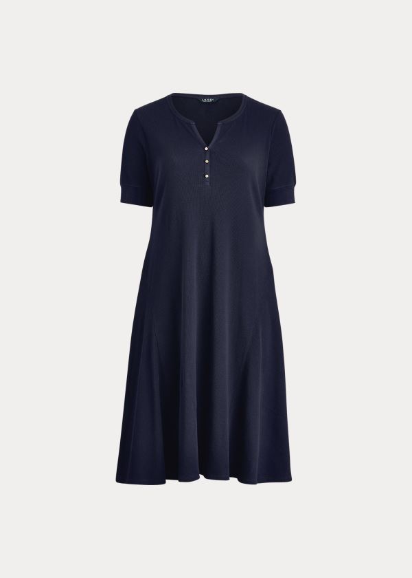 Ralph Lauren Bavlněné Fit-and-Flare Šaty Tmavě Blankyt | D3EXu0AZ