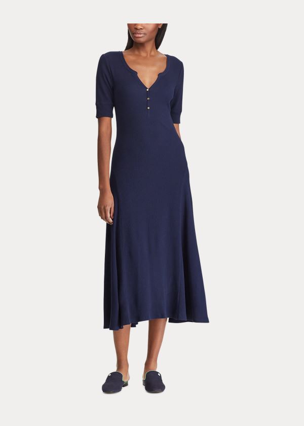 Ralph Lauren Bavlněné Fit-and-Flare Šaty Tmavě Blankyt | XMk53Qz0
