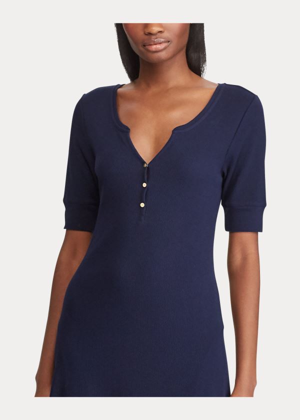Ralph Lauren Bavlněné Fit-and-Flare Šaty Tmavě Blankyt | XMk53Qz0