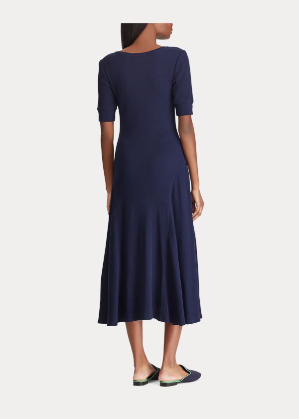 Ralph Lauren Bavlněné Fit-and-Flare Šaty Tmavě Blankyt | XMk53Qz0