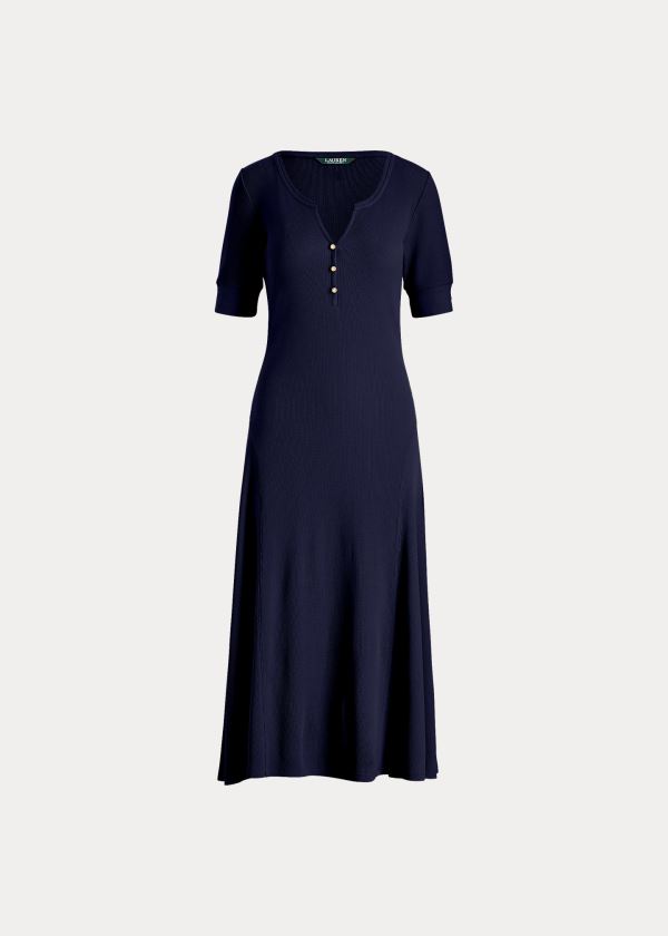 Ralph Lauren Bavlněné Fit-and-Flare Šaty Tmavě Blankyt | XMk53Qz0