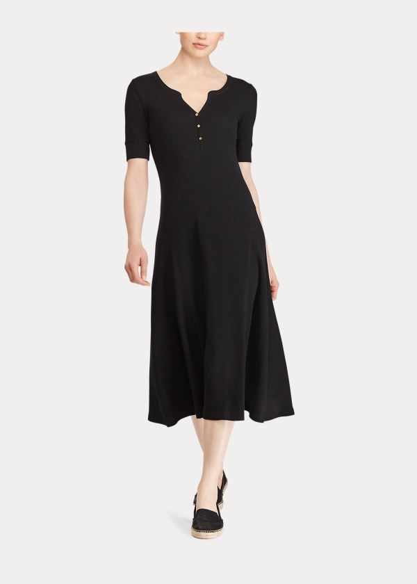 Ralph Lauren Bavlněné Fit-and-Flare Šaty Černé | b0E6mdm1