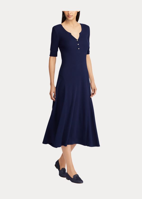 Ralph Lauren Bavlněné Fit-and-Flare Šaty Tmavě Blankyt | lLq0Tj1Q