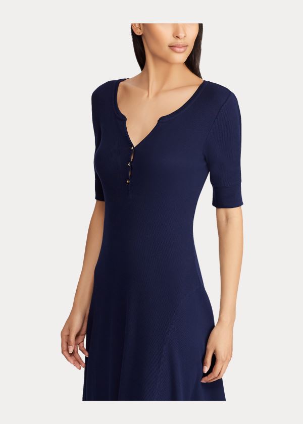 Ralph Lauren Bavlněné Fit-and-Flare Šaty Tmavě Blankyt | lLq0Tj1Q
