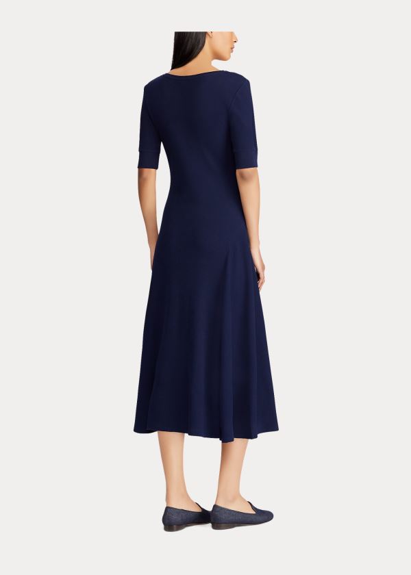 Ralph Lauren Bavlněné Fit-and-Flare Šaty Tmavě Blankyt | lLq0Tj1Q