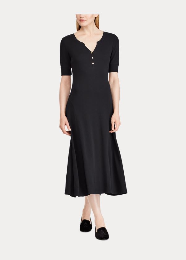 Ralph Lauren Bavlněné Fit-and-Flare Šaty Černé | maxfVmPU