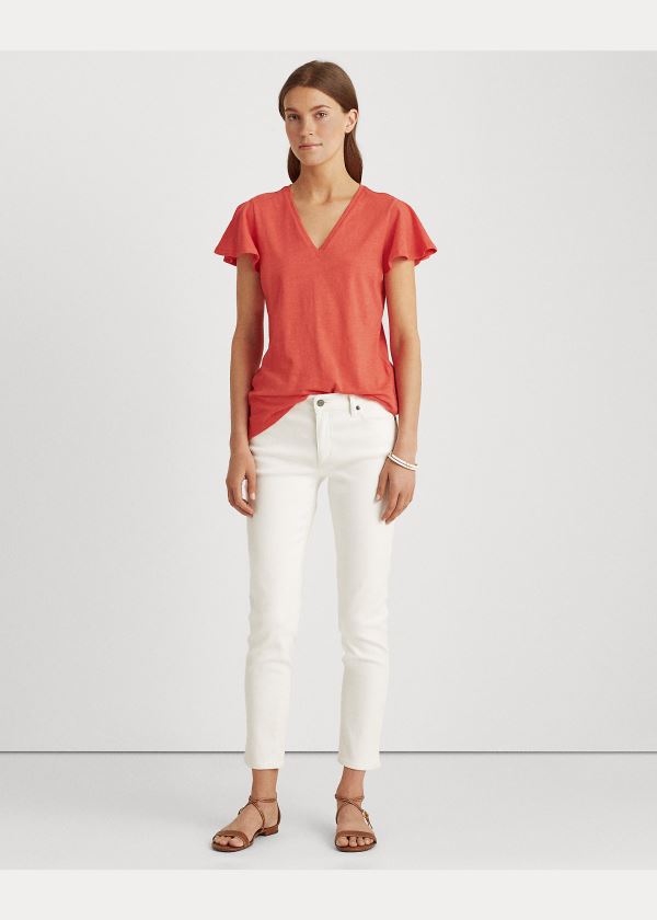 Ralph Lauren Bavlněné Flutter-Sleeve Tee Červené | dkEWJOSY