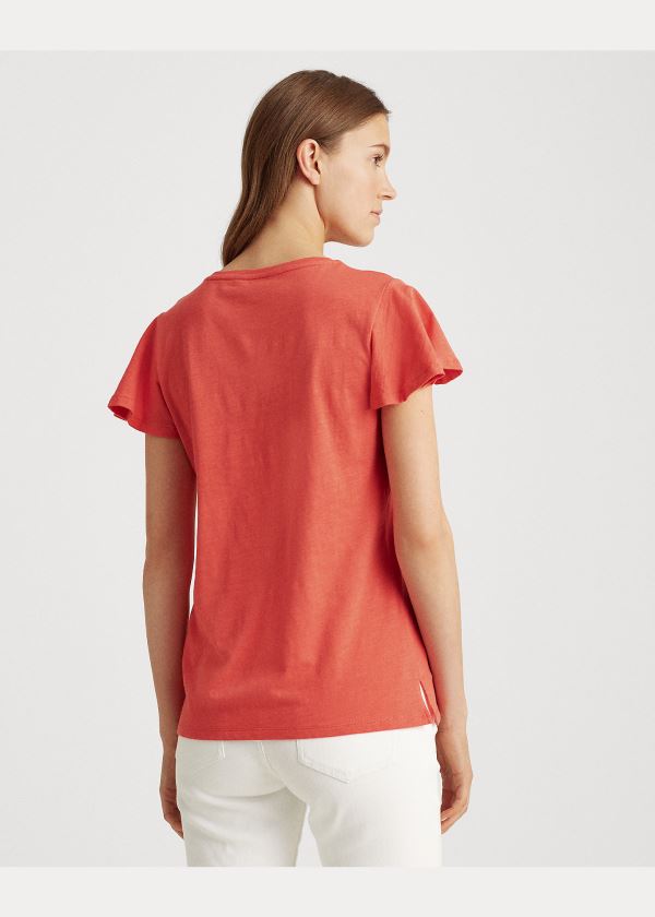 Ralph Lauren Bavlněné Flutter-Sleeve Tee Červené | dkEWJOSY