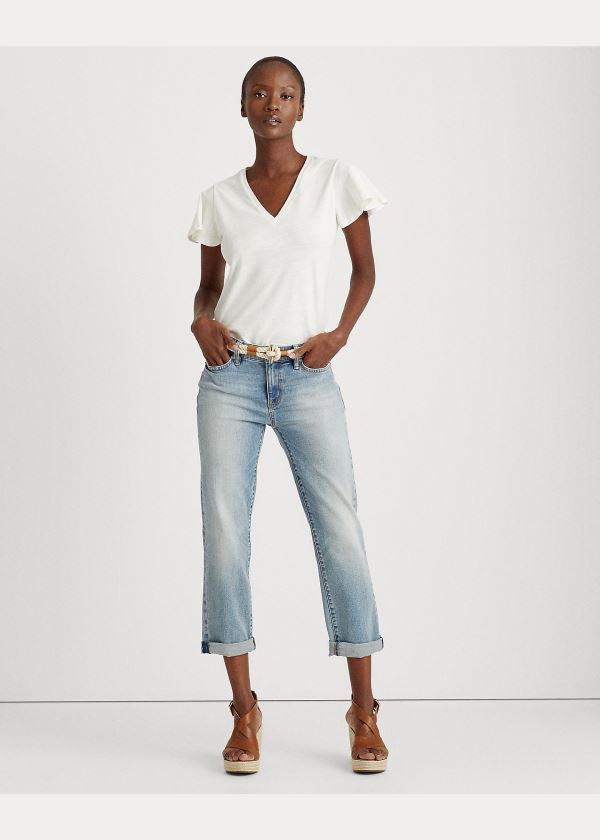 Ralph Lauren Bavlněné Flutter-Sleeve Tee Krém | svZFeLXZ