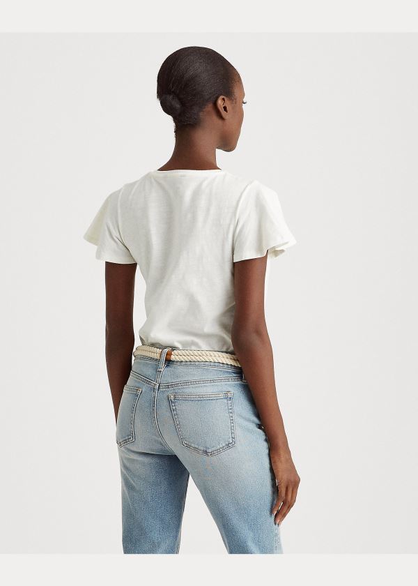 Ralph Lauren Bavlněné Flutter-Sleeve Tee Krém | svZFeLXZ