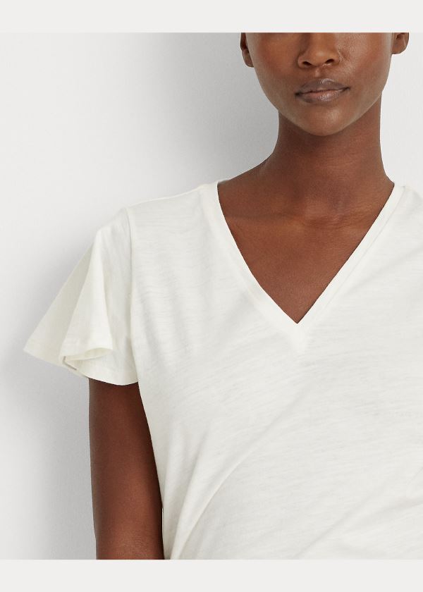 Ralph Lauren Bavlněné Flutter-Sleeve Tee Krém | svZFeLXZ