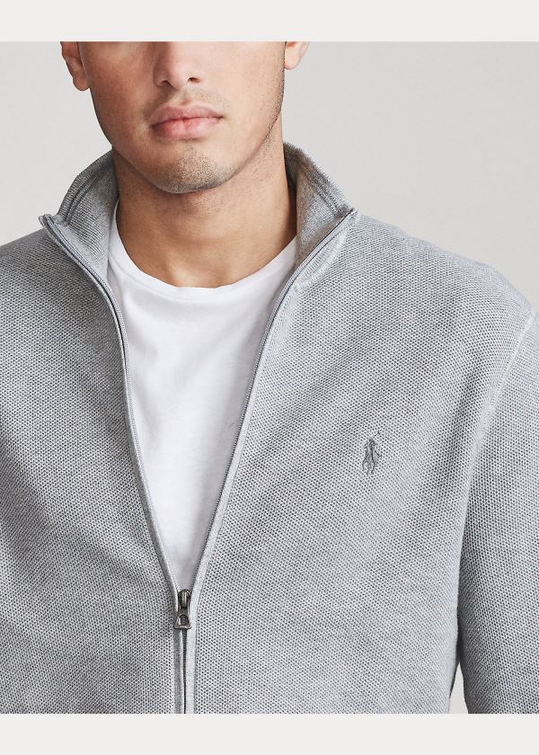Ralph Lauren Bavlněné Full-Zip Svetrové Šedé | 5Ma5LRXu
