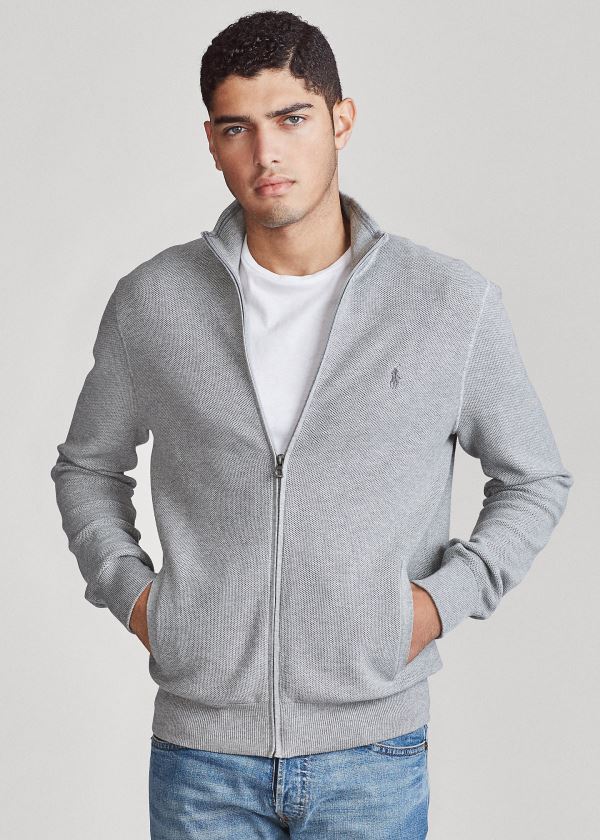 Ralph Lauren Bavlněné Full-Zip Svetrové Šedé | 5Ma5LRXu