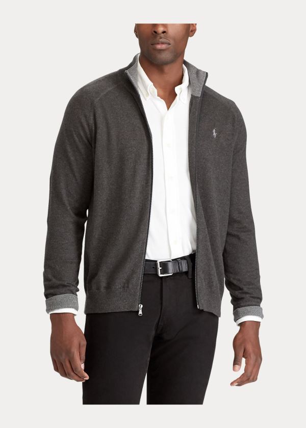 Ralph Lauren Bavlněné Full-Zip Svetrové Tmavě Šedé | 75mzuzVP
