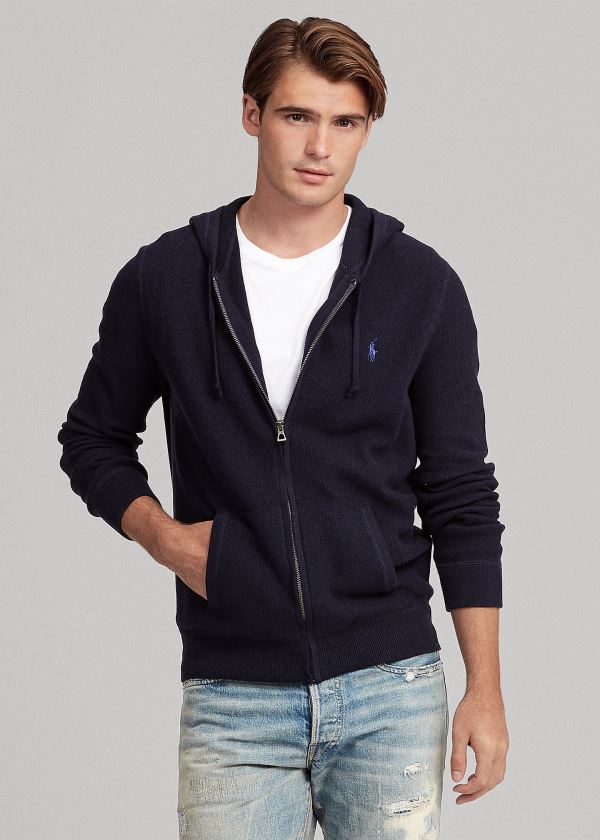 Ralph Lauren Bavlněné Full-Zip Svetrové Tmavě Blankyt | ISg62YAF
