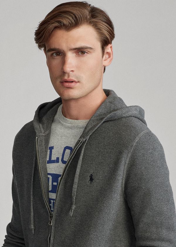 Ralph Lauren Bavlněné Full-Zip Svetrové Tmavě Šedé | N2jqwUZ4