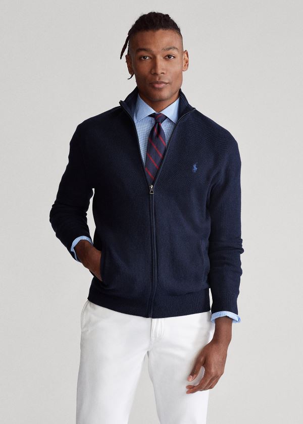 Ralph Lauren Bavlněné Full-Zip Svetrové Tmavě Blankyt | Xzuhr35a