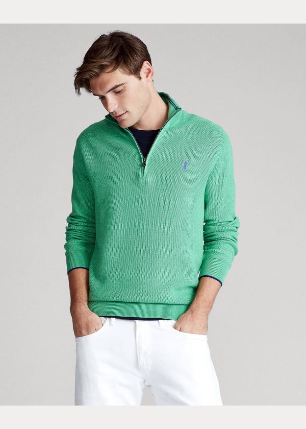 Ralph Lauren Bavlněné Half-Zip Svetrové Zelene | EUaqnyBU