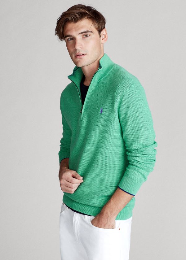 Ralph Lauren Bavlněné Half-Zip Svetrové Zelene | EUaqnyBU