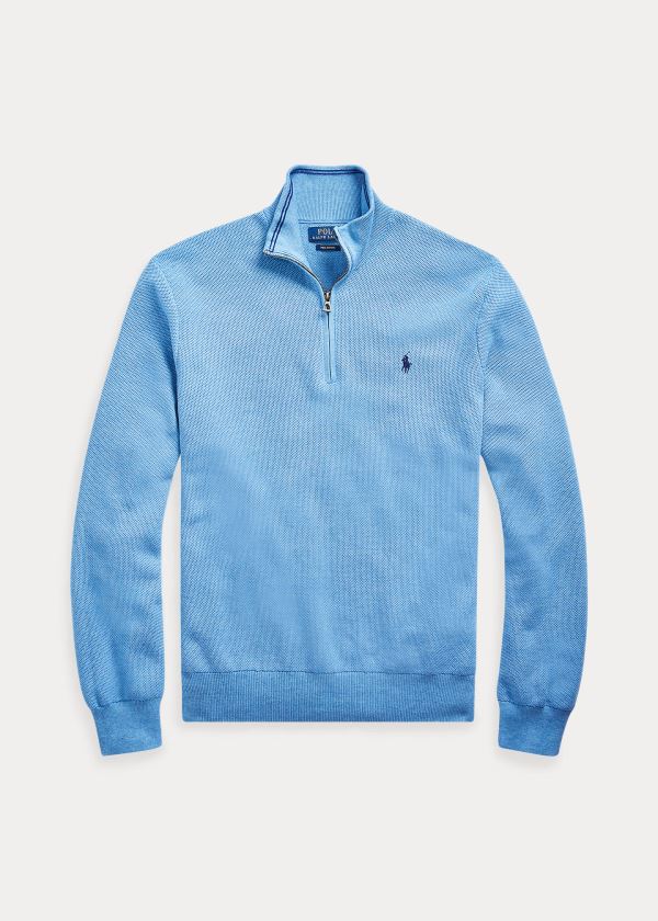 Ralph Lauren Bavlněné Half-Zip Svetrové Královská Modrá Blankyt | HjliM2SM