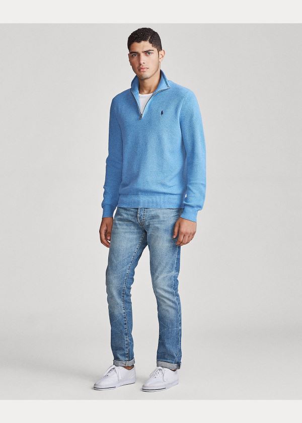 Ralph Lauren Bavlněné Half-Zip Svetrové Královská Modrá Blankyt | HjliM2SM