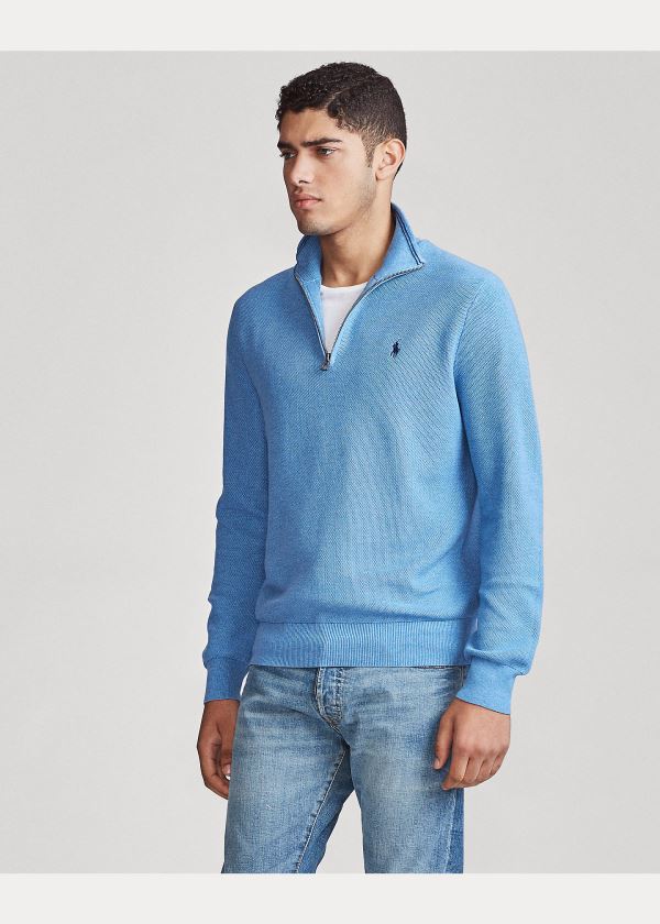 Ralph Lauren Bavlněné Half-Zip Svetrové Královská Modrá Blankyt | HjliM2SM
