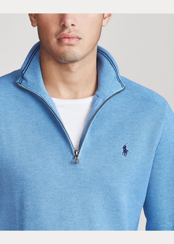 Ralph Lauren Bavlněné Half-Zip Svetrové Královská Modrá Blankyt | HjliM2SM