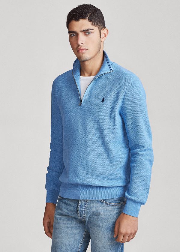 Ralph Lauren Bavlněné Half-Zip Svetrové Královská Modrá Blankyt | HjliM2SM