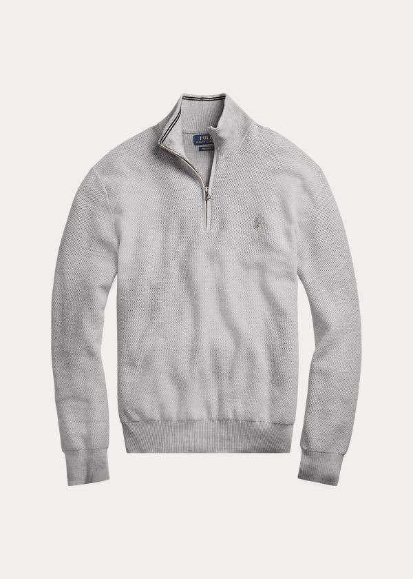Ralph Lauren Bavlněné Half-Zip Svetrové Šedé | P1AuviSW