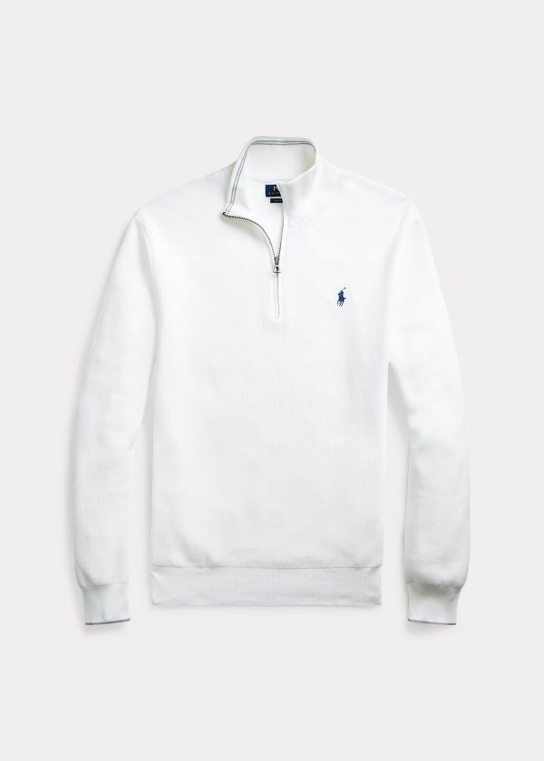 Ralph Lauren Bavlněné Half-Zip Svetrové Bílé | b4MpDGnQ