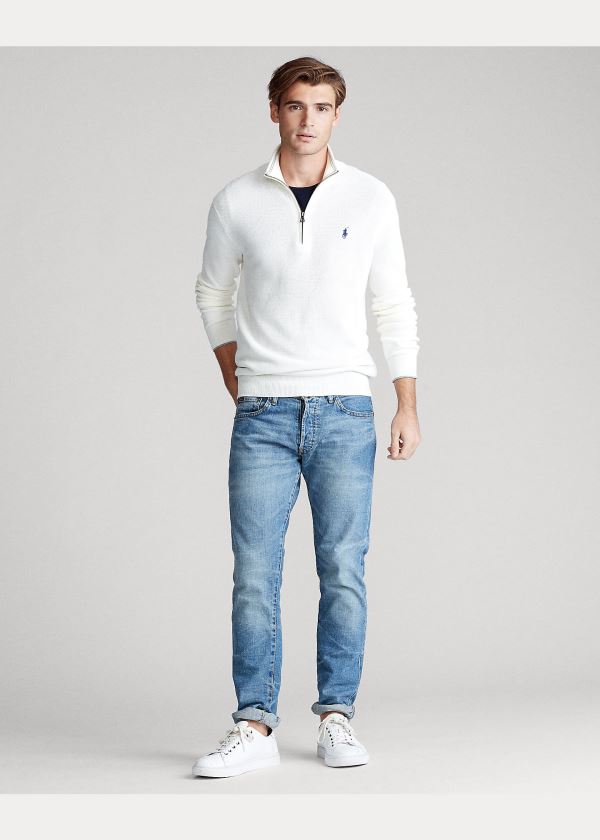Ralph Lauren Bavlněné Half-Zip Svetrové Bílé | b4MpDGnQ
