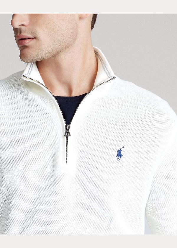 Ralph Lauren Bavlněné Half-Zip Svetrové Bílé | b4MpDGnQ