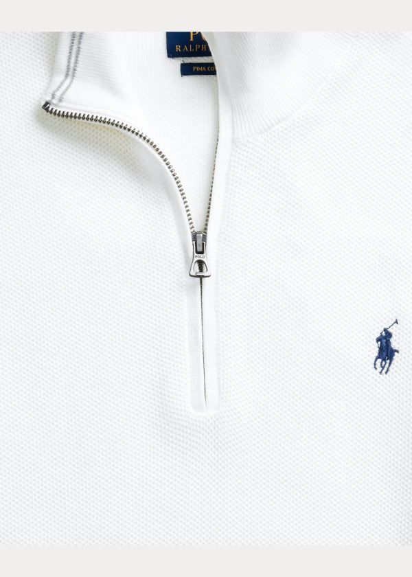 Ralph Lauren Bavlněné Half-Zip Svetrové Bílé | b4MpDGnQ