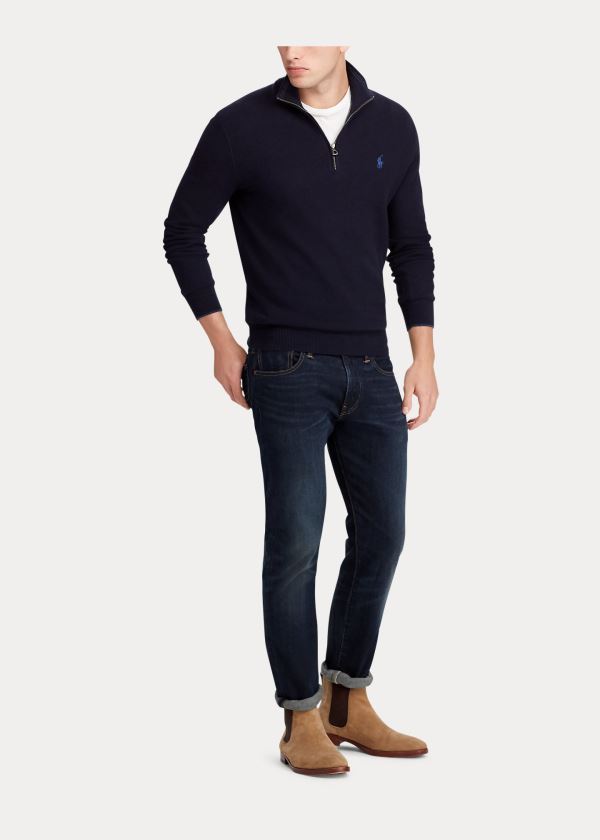 Ralph Lauren Bavlněné Half-Zip Svetrové Tmavě Blankyt | bnh8ZrPJ