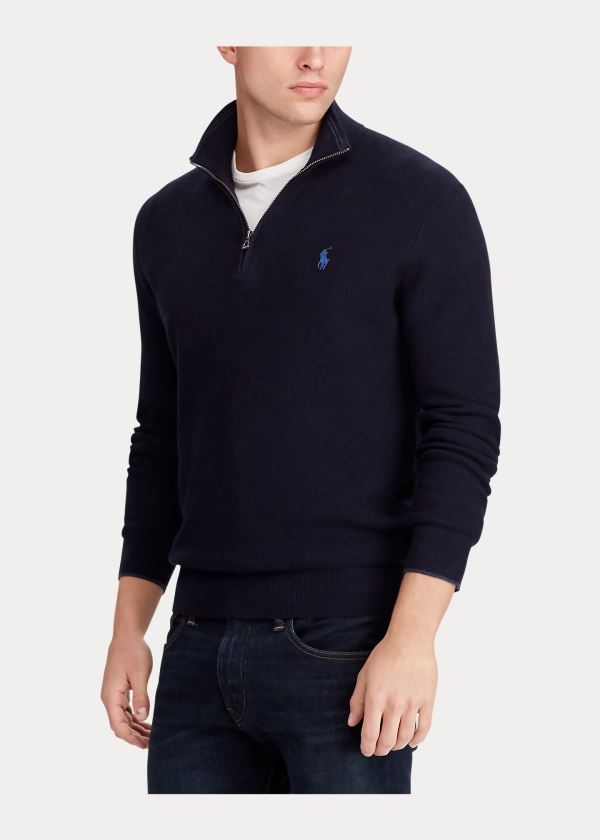 Ralph Lauren Bavlněné Half-Zip Svetrové Tmavě Blankyt | bnh8ZrPJ