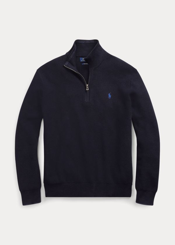 Ralph Lauren Bavlněné Half-Zip Svetrové Tmavě Blankyt | bnh8ZrPJ